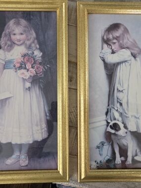 Pair of Vintage Girl Portrait Prints By Charles Burton Barber